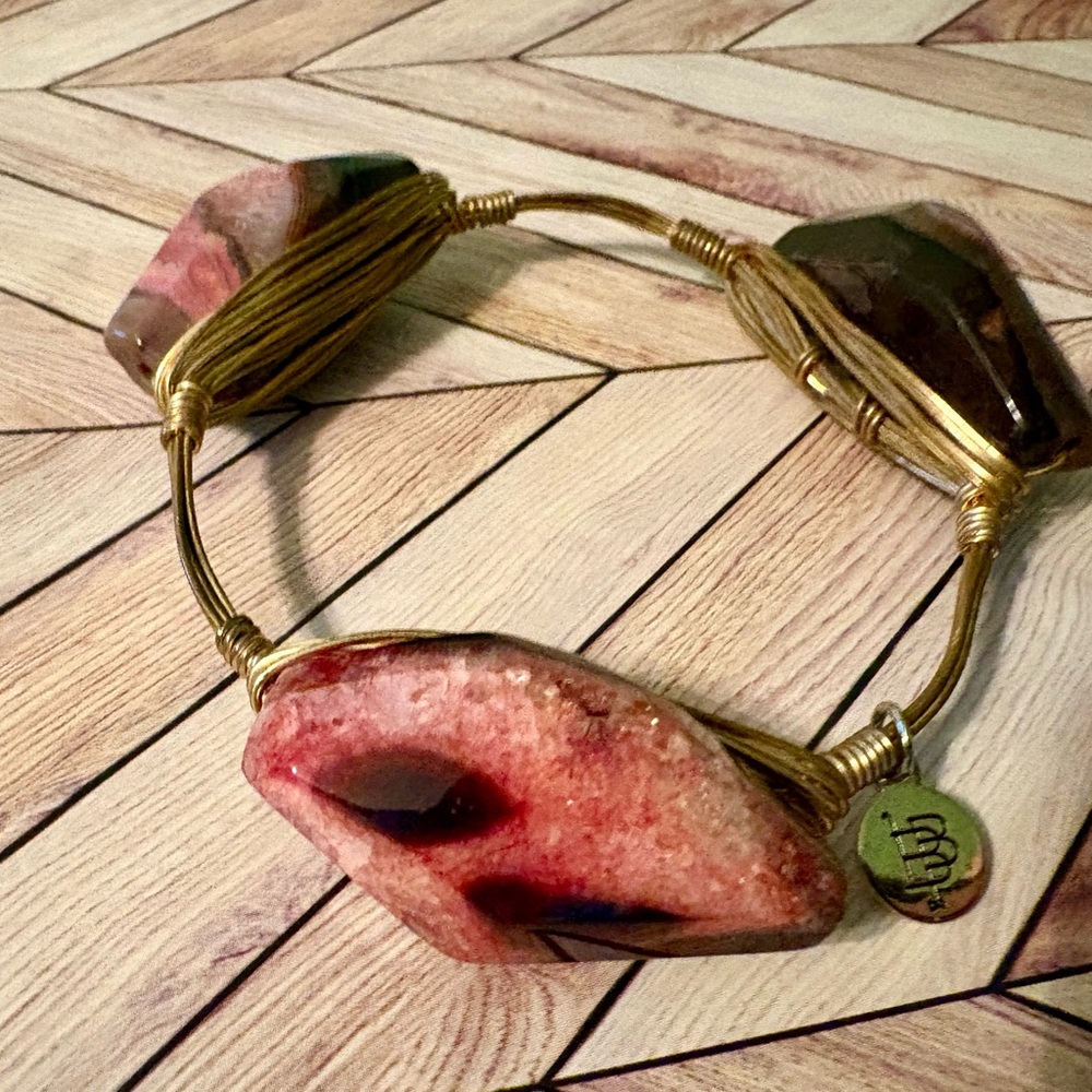 Bourbon and Bowties Black and Pink Bracelet Gold Wire Wrapped Bangle